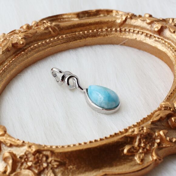 LARIMAR NECKLACE, CURB Chain Necklace, Larimar Gemstones, 925 Sterling Silver - Picture 2 of 3